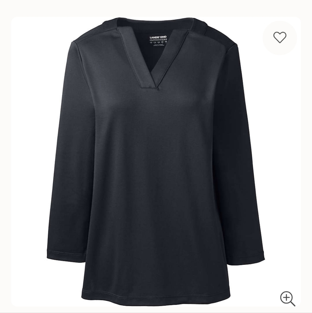 Lands End Supima Micro Modal Three Quarter Sleeve Notch Neck Top Black Womens 3X